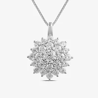 (G / I1) Womens 2 CT. Lab Grown White Diamond 10K Gold Flower 18 Inch Pendant Necklace