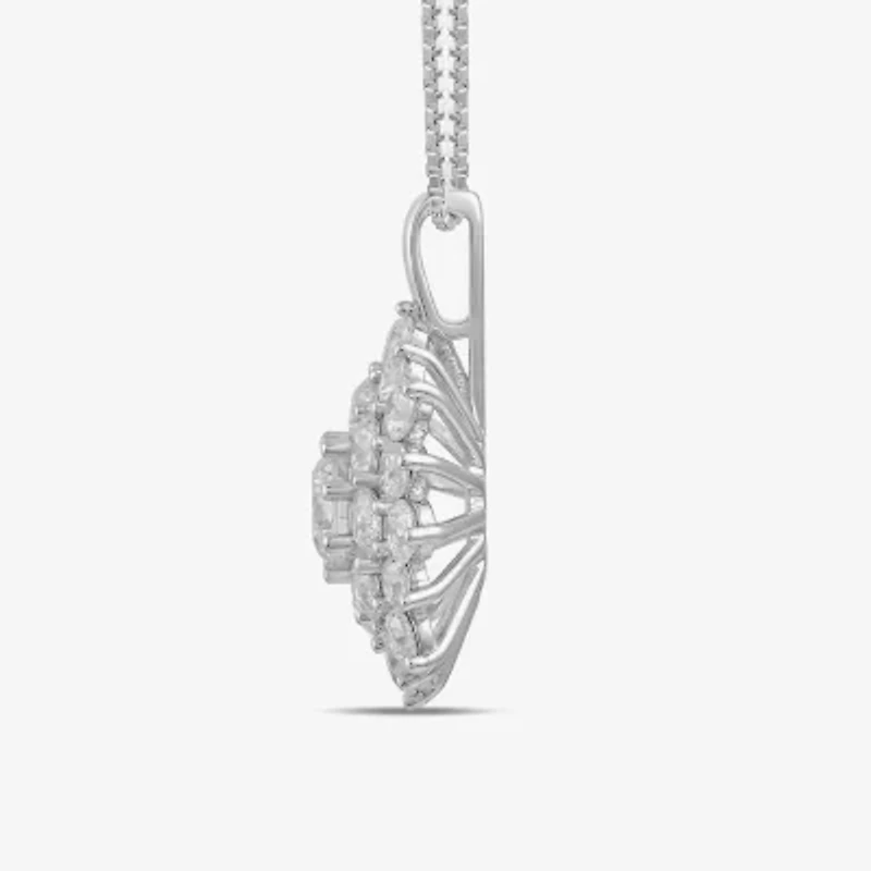 (G / I1) Womens 2 CT. Lab Grown White Diamond 10K Gold Flower 18 Inch Pendant Necklace