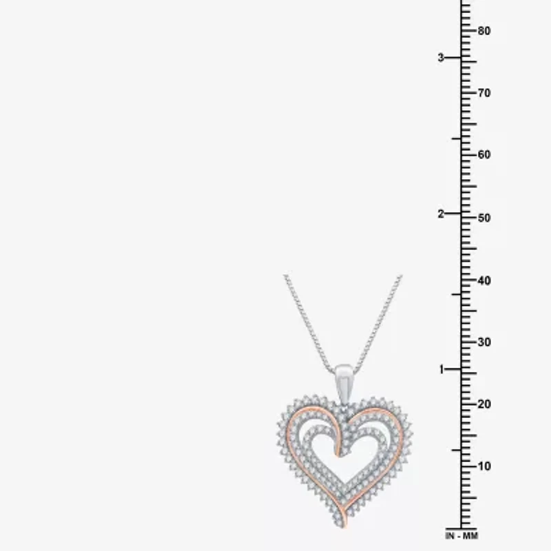 Womens / CT. T.W. Lab Grown White Diamond 14K Rose Gold Over Silver Sterling Silver Heart 18 Inch Pendant Necklace