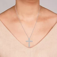 Womens CT. T.W. Lab Grown White Diamond Sterling Silver Cross 18 Inch Pendant Necklace