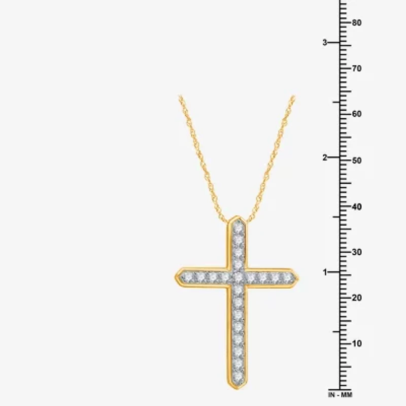 Womens 1 CT. T.W. Lab Grown White Diamond 14K Gold Over Silver Sterling Silver Cross 18 Inch Pendant Necklace