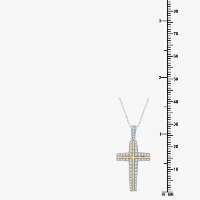 Womens 3/4 CT. T.W. Lab Grown White Diamond 14K Gold Over Silver Cross 18 Inch Pendant Necklace