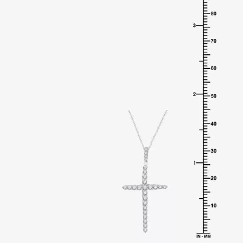 Womens / CT. T.W. Lab Grown White Diamond Sterling Silver Cross 18 Inch Pendant Necklace
