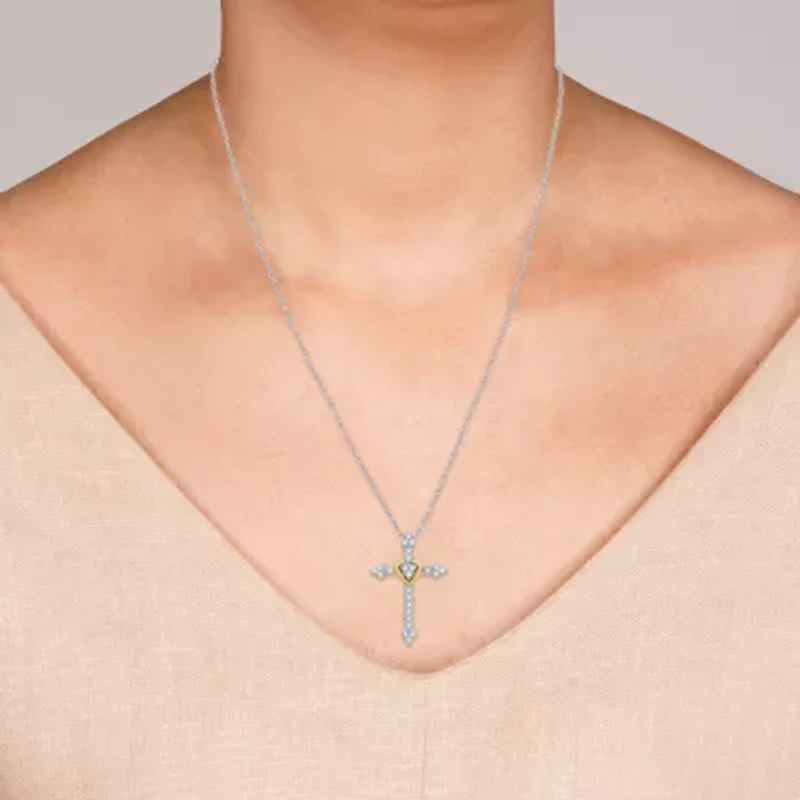 Womens 1/4 CT. T.W. Lab Grown White Diamond 14K Gold Over Silver Sterling Silver Cross 18 Inch Pendant Necklace