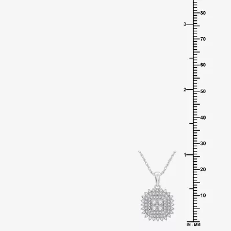 Womens 1/2 CT. T.W. Lab Grown White Diamond Sterling Silver Cushion 18 Inch Pendant Necklace