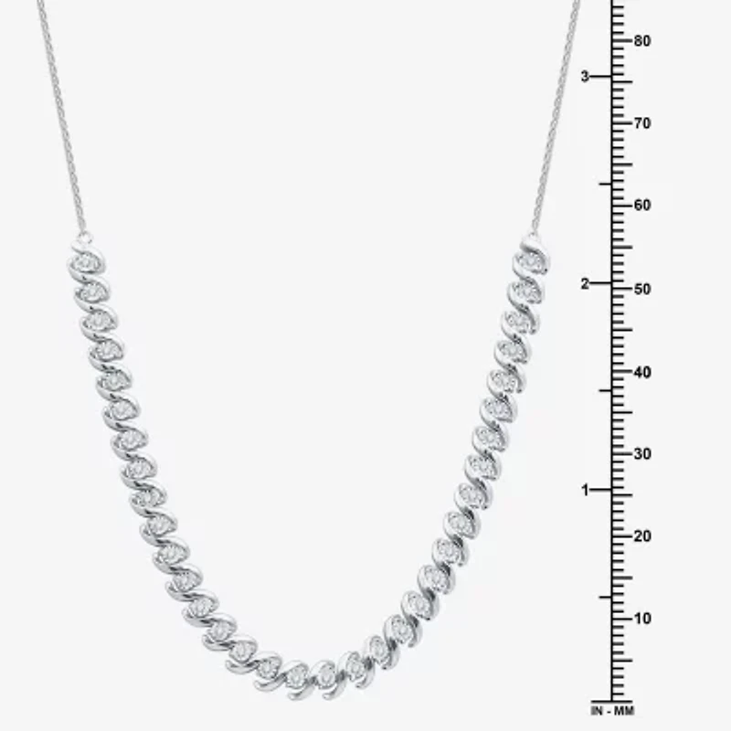 Womens White Diamond Sterling Silver 12 Inch Tennis Necklace