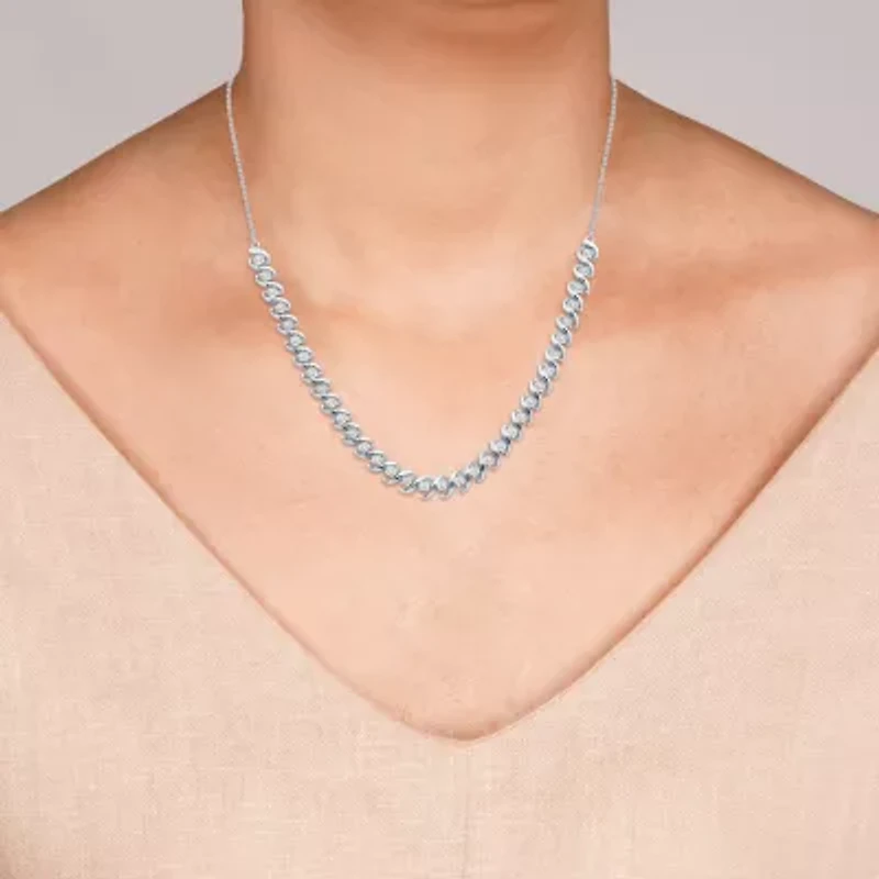 Womens White Diamond Sterling Silver 12 Inch Tennis Necklace