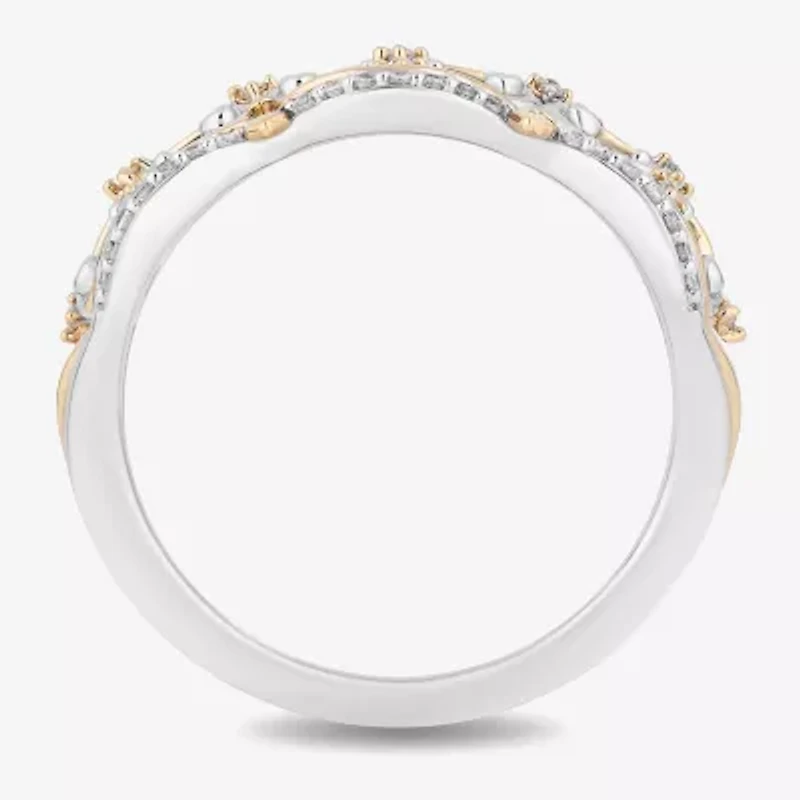 Enchanted Disney Fine Jewelry Womens 1/5 CT. Natural White Diamond 14K Two Tone Gold Over Silver Sterling Princess & The Frog Tiana Cocktail Ring