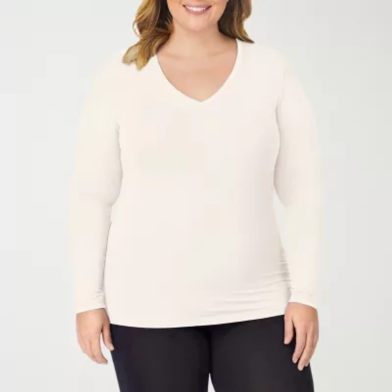 Cuddl Duds Womens Softwear-Plus V Neck Long Sleeve Thermal Shirt