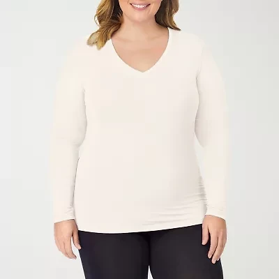 Cuddl Duds Womens Softwear-Plus V Neck Long Sleeve Thermal Shirt
