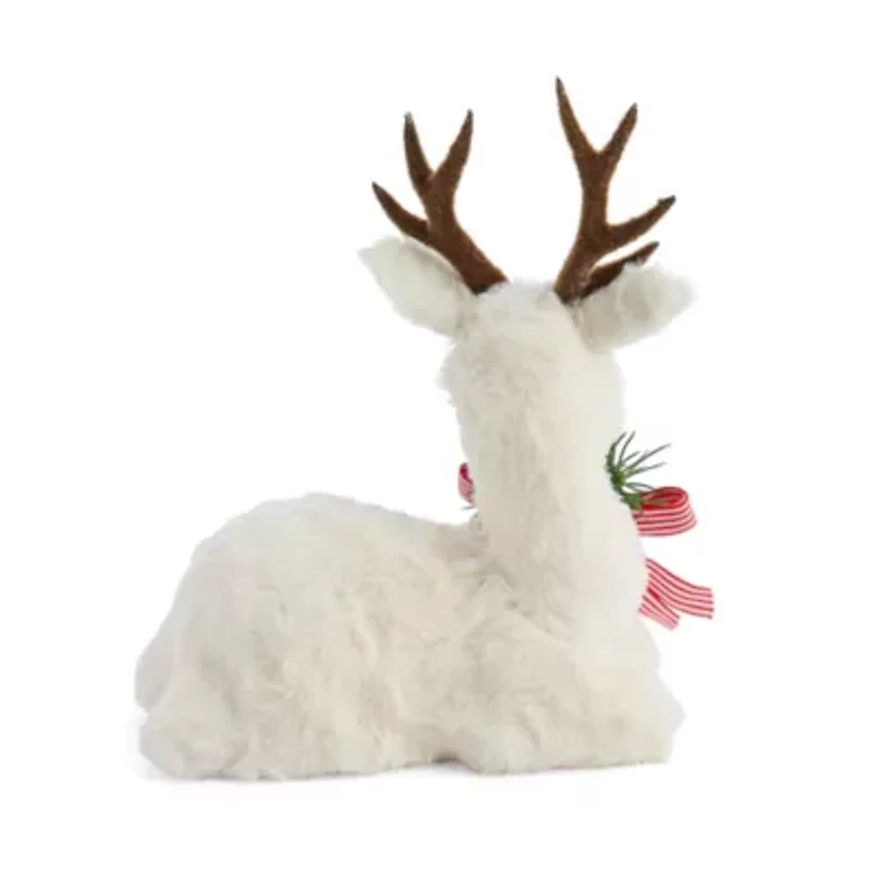 North Pole Trading Co. Sitting White Fuzzy Reindeer Christmas Tabletop Decor