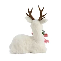 North Pole Trading Co. Sitting White Fuzzy Reindeer Christmas Tabletop Decor