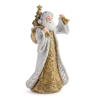 North Pole Trading Co. 20in Silver Resin Santa Christmas Tabletop Decor