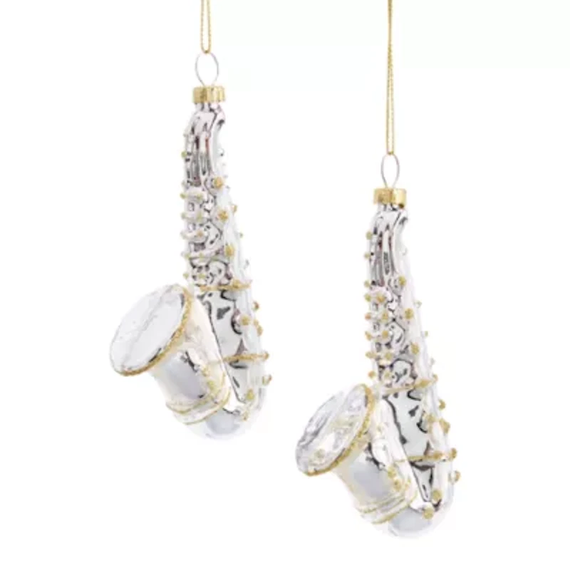North Pole Trading Co. Silver Saxaphone Set 2-pc. Christmas Ornament