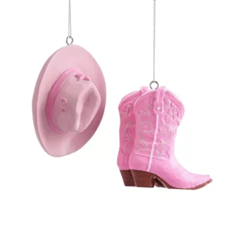 North Pole Trading Co. Pink Cowboy Boots And Hat Christmas Ornament