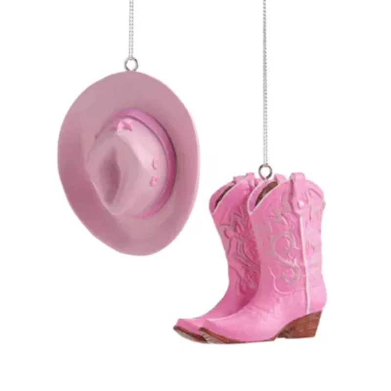 North Pole Trading Co. Pink Cowboy Boots And Hat Christmas Ornament