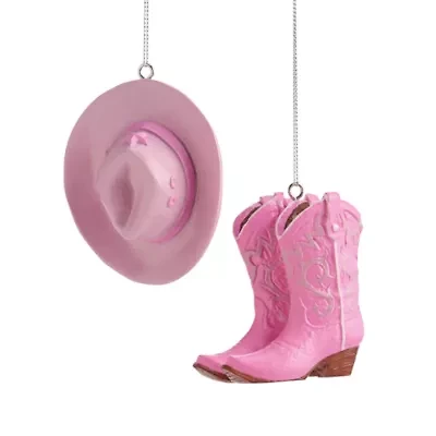 North Pole Trading Co. Pink Cowboy Boots And Hat Christmas Ornament