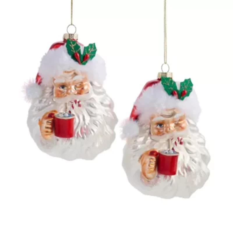 North Pole Trading Co. Santa Head Set 2-pc. Christmas Ornament