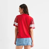 Gameday Sequin Top Womens Crew Neck Short Sleeve Regular Fit Juniors Graphic T-Shirt