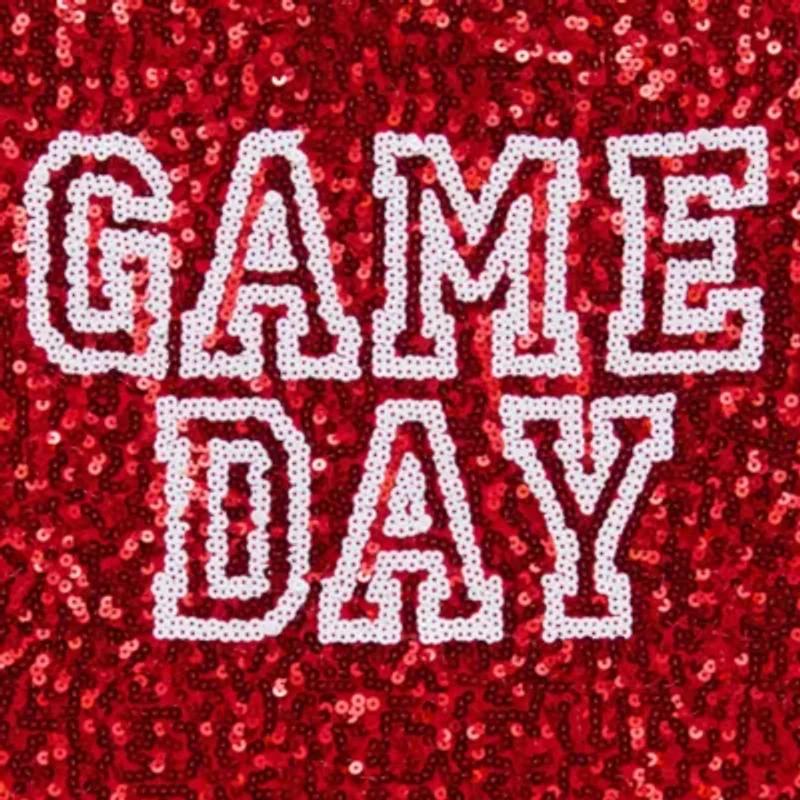 Gameday Sequin Top Womens Crew Neck Short Sleeve Regular Fit Juniors Graphic T-Shirt