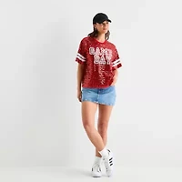 Gameday Sequin Top Womens Crew Neck Short Sleeve Regular Fit Juniors Graphic T-Shirt