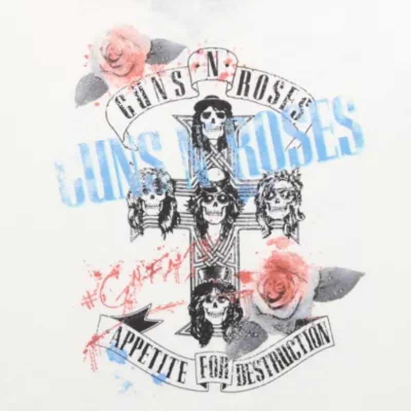 New World Guns N' Roses Off The Shoulder Tee Womens Crew Neck Short Sleeve Juniors Graphic T-Shirt