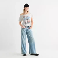 New World Guns N' Roses Off The Shoulder Tee Womens Crew Neck Short Sleeve Juniors Graphic T-Shirt