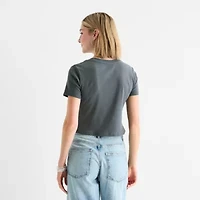 Grayson Threads, The Label Blue Glitter Bow Baby Womens Juniors Crew Neck Short Sleeve Fitted Graphic T-Shirt