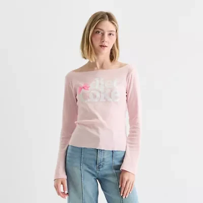 Juniors Diet Coke Long Sleeve Tee Womens Boat Neck Graphic T-Shirt