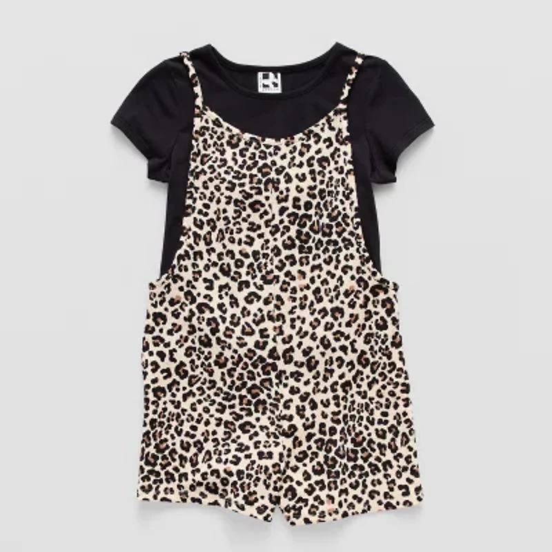 Self Esteem Big Kid Girls Sleeveless Leopard Romper