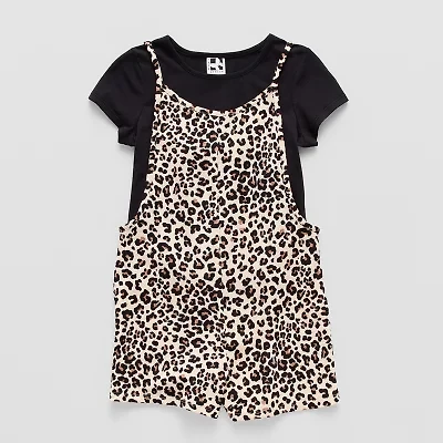 Self Esteem Big Kid Girls Sleeveless Leopard Romper