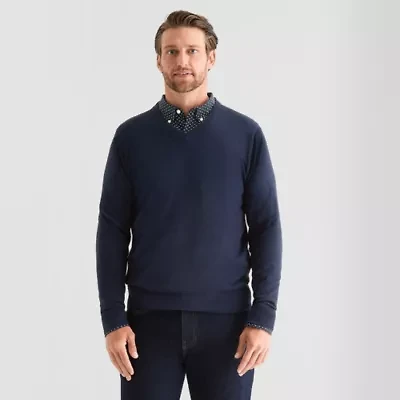 St. John's Bay Fine Gauge Mens V Neck Long Sleeve Pullover Sweater