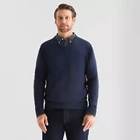 St. John's Bay Fine Gauge Mens V Neck Long Sleeve Pullover Sweater