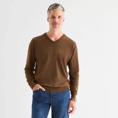 St. John's Bay Fine Gauge Mens V Neck Long Sleeve Pullover Sweater