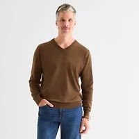 St. John's Bay Fine Gauge Mens V Neck Long Sleeve Pullover Sweater