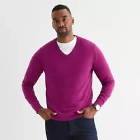 St. John's Bay Fine Gauge Mens V Neck Long Sleeve Pullover Sweater