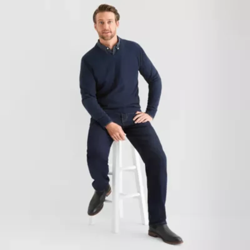St. John's Bay Fine Gauge Mens V Neck Long Sleeve Pullover Sweater