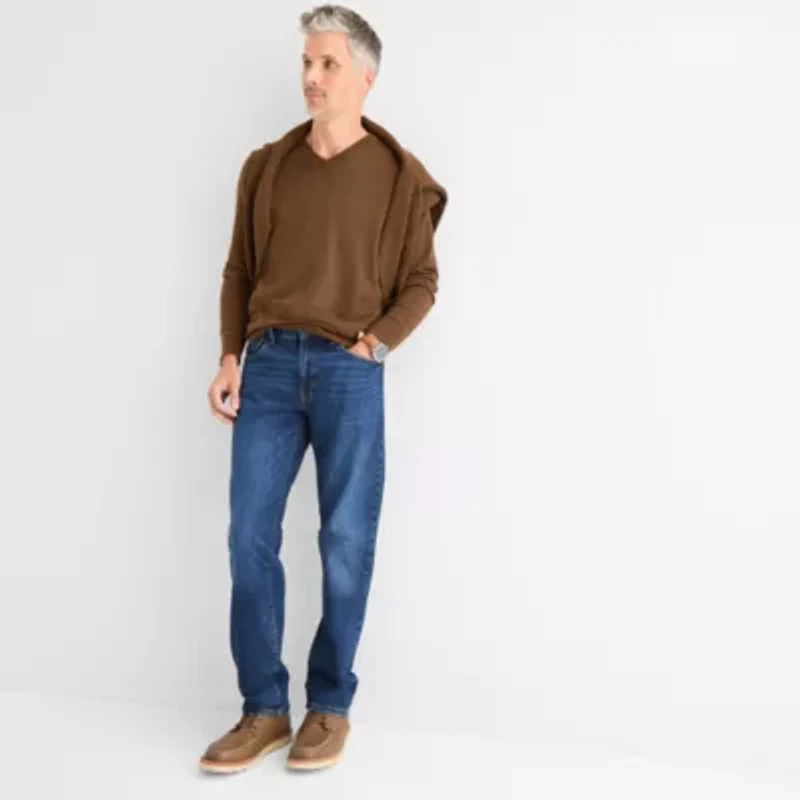 St. John's Bay Fine Gauge Mens V Neck Long Sleeve Pullover Sweater