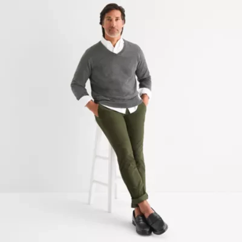 St. John's Bay Fine Gauge Mens V Neck Long Sleeve Pullover Sweater