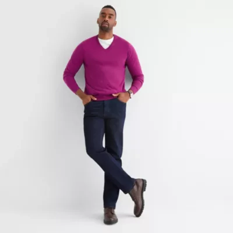 St. John's Bay Fine Gauge Mens V Neck Long Sleeve Pullover Sweater