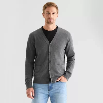 St. John's Bay Fine Gauge Mens V Neck Long Sleeve Button Cardigan