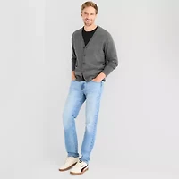 St. John's Bay Fine Gauge Mens V Neck Long Sleeve Button Cardigan