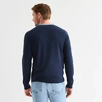 St. John's Bay Fine Gauge Blocked Mens V Neck Long Sleeve Button Cardigan