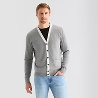St. John's Bay Fine Gauge Mens V Neck Long Sleeve Button Cardigan