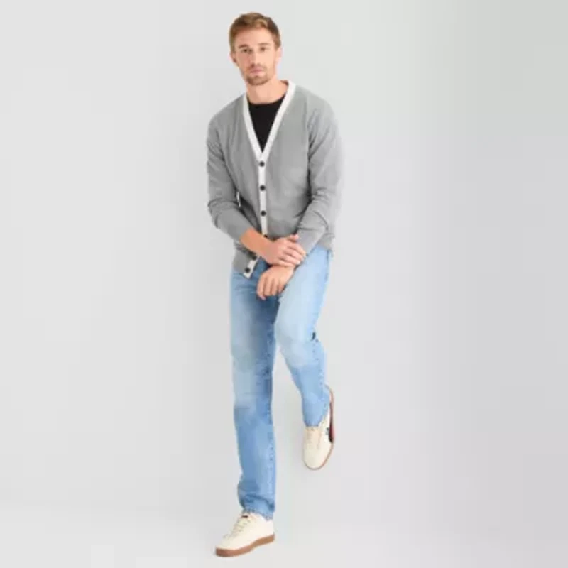 St. John's Bay Fine Gauge Mens V Neck Long Sleeve Button Cardigan