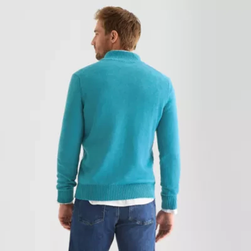 St. John's Bay Mens Mock Neck Long Sleeve Quarter-Zip Pullover Sweater