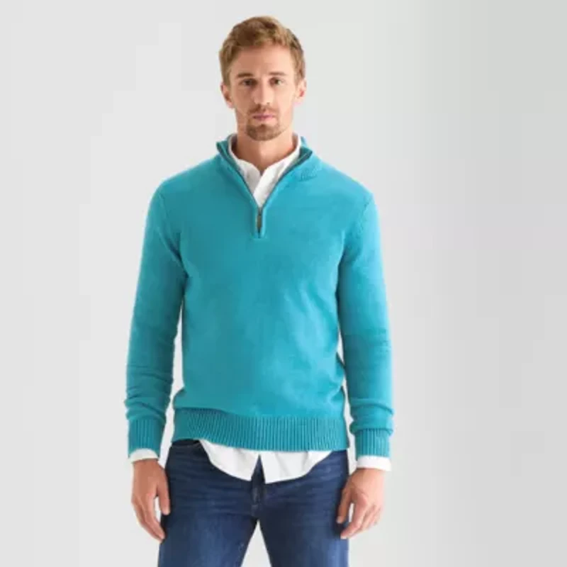 St. John's Bay Mens Mock Neck Long Sleeve Quarter-Zip Pullover Sweater