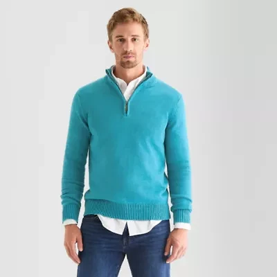 St. John's Bay Mens Mock Neck Long Sleeve Quarter-Zip Pullover Sweater