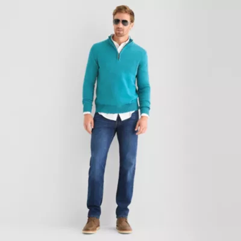 St. John's Bay Mens Mock Neck Long Sleeve Quarter-Zip Pullover Sweater