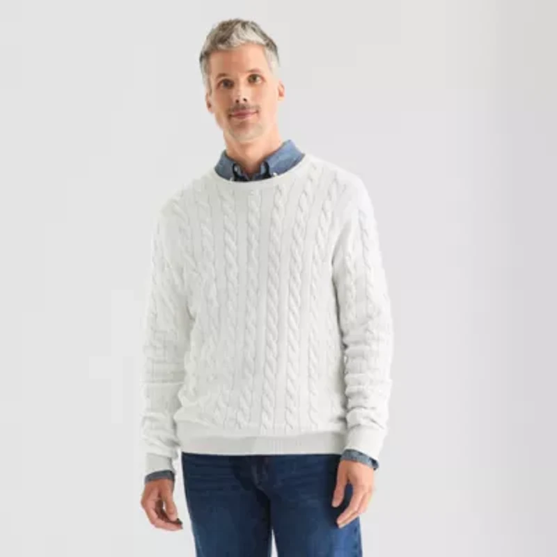 St. John's Bay Cable Mens Crew Neck Long Sleeve Pullover Sweater
